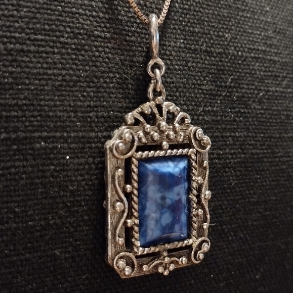 Sterling and lapis large pendant necklace - Picture 7 of 16